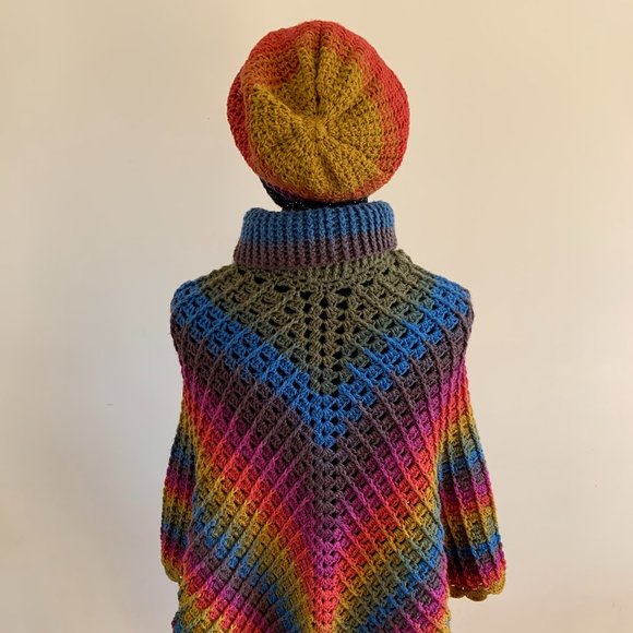 Crocheted Rainbow Poncho and Beanie Set (One Size Fits Most) - Picture 7 of 7